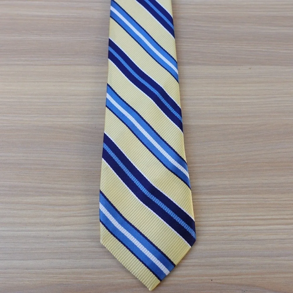 Striped Repp Tie Boy Blue Yellow Formal Wedding School Preppy Clip On Necktie
